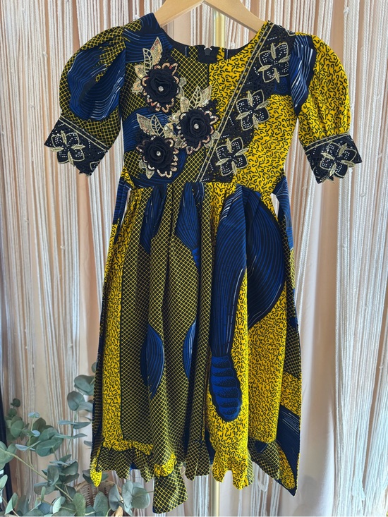 Handmade Other - African Wax Print Ankara Children’s short sleeve maxi dress gown lace flower bow